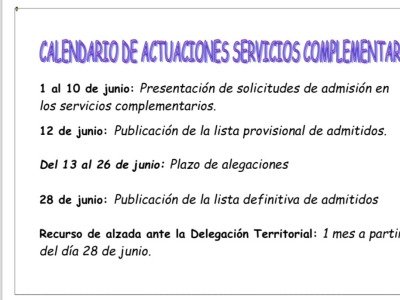 CALENDARIO DE ACTUACIONES SERVICIOS COMPLEMENTARIOS